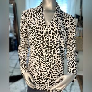 Express Portofino  Blouse Leopard Print Button Front Medium